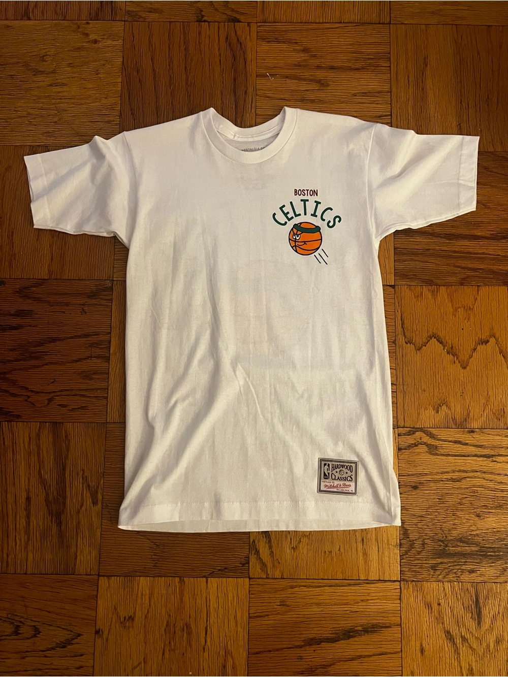 NBA White Boston Celtics Graphic Tee with Orange Basketball